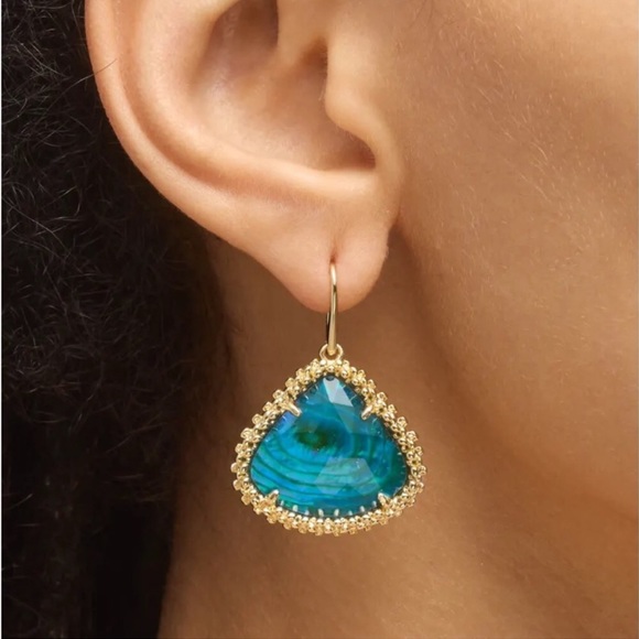 Kendra Scott Kendall framed large teal abalone earrings - Picture 3 of 9